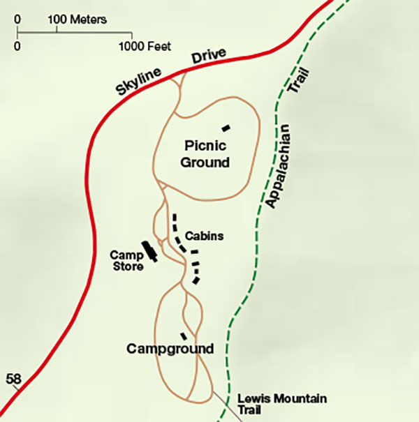 Lewis Mountain Map Skyline Drive Skyline Drive Overlooks